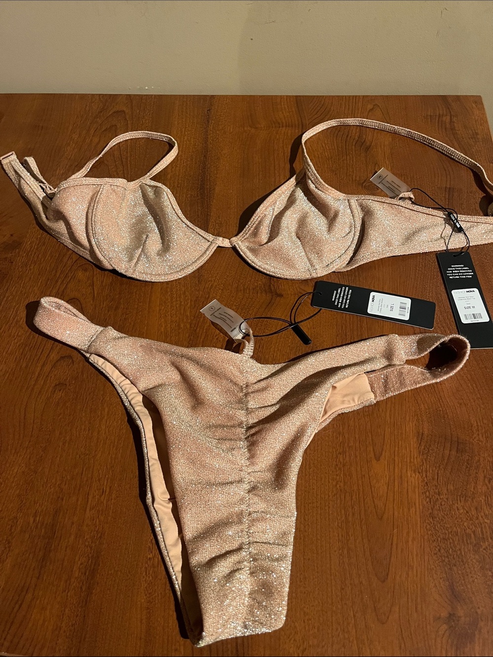 Fashion Nova Women's Shimmery Nude Underwire Bikini Set